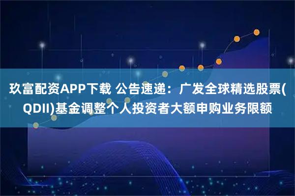 玖富配资APP下载 公告速递：广发全球精选股票(QDII)基金调整个人投资者大额申购业务限额